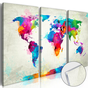 Tableau sur verre acrylique - world map: an explosion of colours [glass] l x h en cm 90x60