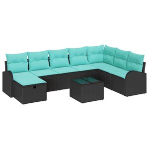 vidaXL Ensemble de canapé de jardin avec coussin 9 Pièces Noir Poly rotin