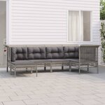 vidaXL Salon de jardin 6 Pièces avec coussins Gris Résine tressée