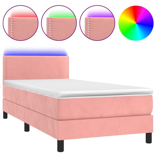 vidaXL Sommier à lattes de lit avec matelas LED Rose 80x200 cm Velours