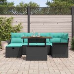 vidaXL Ensemble de canapé de jardin avec coussin 7 Pièces Noir Poly rotin