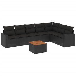 vidaXL Salon de jardin 8 Pièces avec coussins noir résine tressée