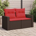 vidaXL Canapé de jardin avec coussins 2 places en résine tressée marron