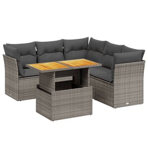 vidaXL Salon de jardin 5 Pièces avec coussins gris résine tressée