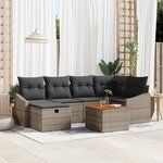 vidaXL Ensemble de Canapé de Jardin 7 Pièces avec Coussins Gris en Rattan Poly