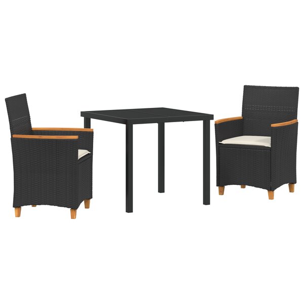 vidaXL Set de dining de jardin 3 pièces avec coussins Noir Poly Rattan