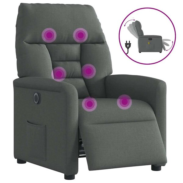 vidaXL Fauteuil inclinable de massage électrique gris foncé tissu