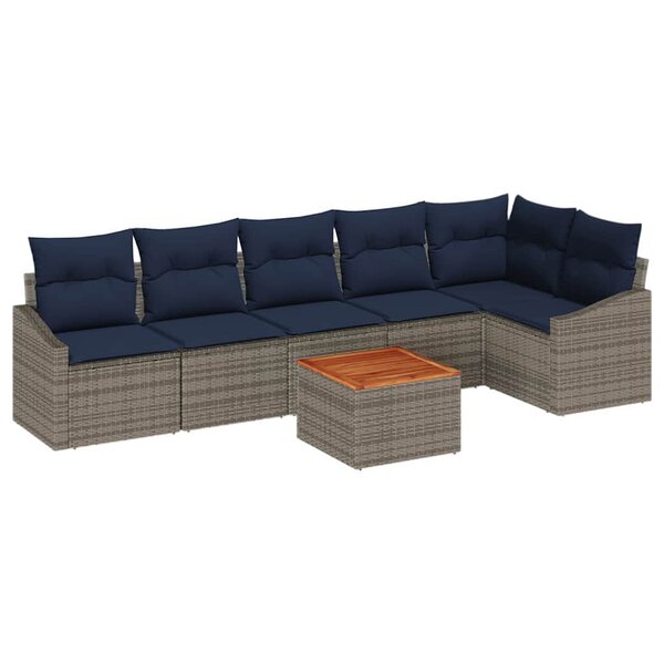 vidaXL Ensemble de canapé de jardin 7 Pièces Gris et bleu marine