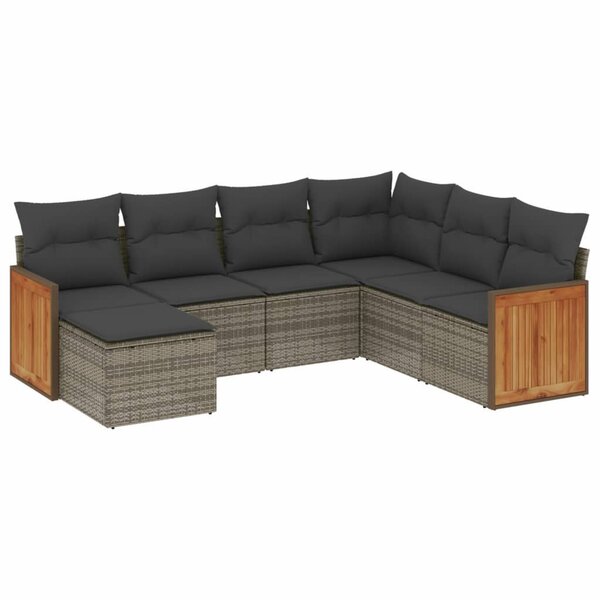vidaXL Salon de jardin avec coussins 7 Pièces gris résine tressée