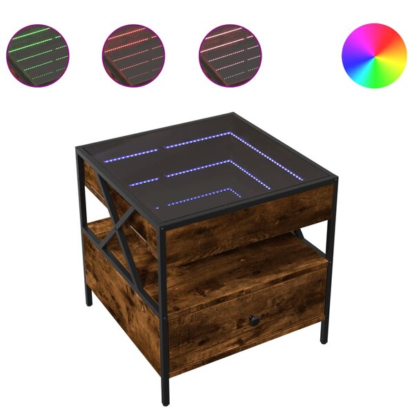 vidaXL Table basse avec LED Infinity chêne fumé 50x50x51 cm