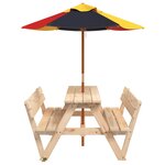 vidaXL Table de pique-nique pour 4 enfants avec parasol bois de sapin