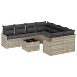 Ensemble de canapé de jardin vidaXL 9 pièces avec coussins gris clair en rotin synthétique
