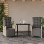 vidaXL Ensemble à manger de jardin 3Pièces coussins gris clair poly rotin