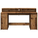 Bureau table poste de travail meuble d'ordinateur informatique étude avec lumières LED vieux bois bois d'ingénierie brun 02_0023441