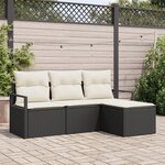 Ensemble de Canapé de Jardin 4 Pièces avec Coussins Noir Rattan Poly