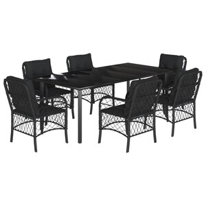vidaXL Ensemble à manger de jardin coussins 7Pièces Noir Résine tressée