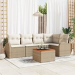 Ensemble de canapé de jardin 6 pièces avec coussins Beige Poly Rotin Acacia