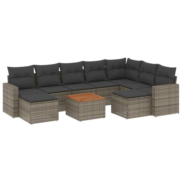 vidaXL Salon de jardin avec coussins 10 Pièces gris résine tressée