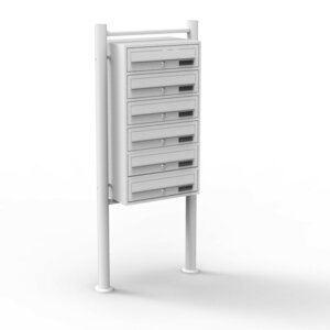 Bloc 6 boites aux lettres sur pieds 6 entrées acier galvanisé blanc
