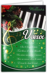 Carte meilleurs vœux doré avec enveloppe paroles chanson vive le vent d'hiver