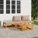 vidaXL Salon de jardin 4 Pièces avec coussins taupe bois massif