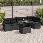 vidaXL Ensemble de canapé de jardin avec coussin 7 Pièces Noir Poly rotin