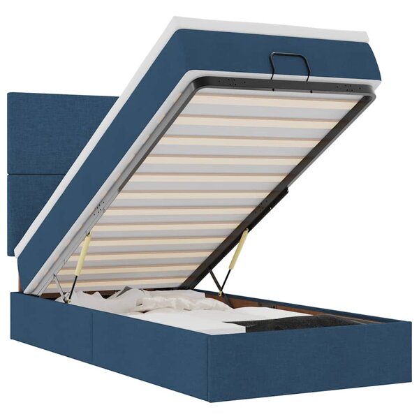 vidaXL Lit ottoman avec matelas et LED Bleu 90x200 cm Tissu