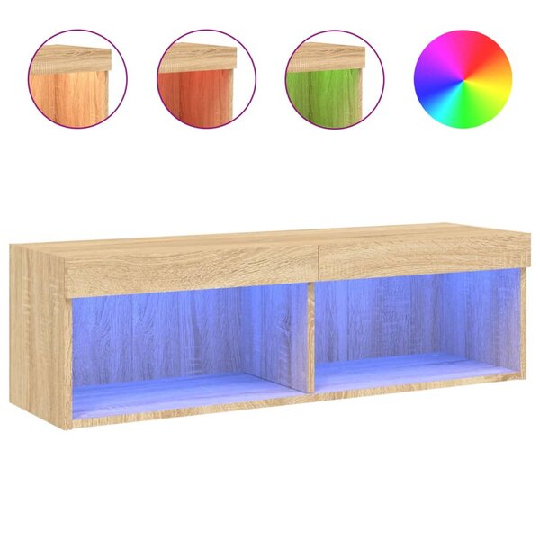 vidaXL Meuble TV avec lumières LED chêne sonoma 100x30x30 cm