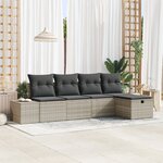 vidaXL Ensemble de canapé de jardin 5 pièces avec coussins Gris clair Rattan poly