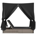 vidaXL Chaise longue double avec toit et rideaux gris résine tressée