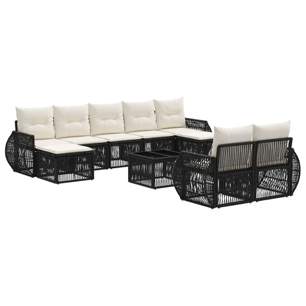 vidaXL Ensemble de canapé de jardin 10 Pièces Noir et blanc crème