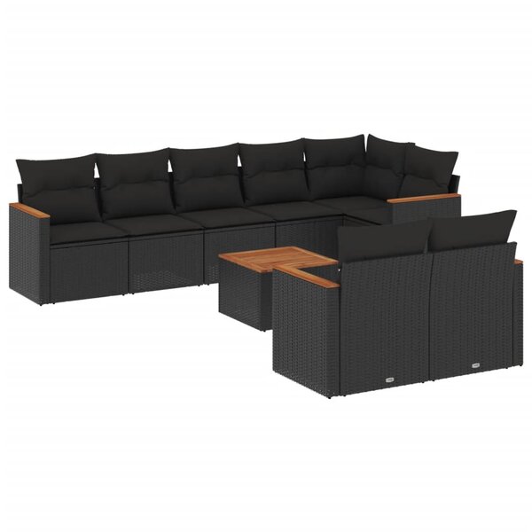 vidaXL Salon de jardin 9 Pièces avec coussins noir résine tressée