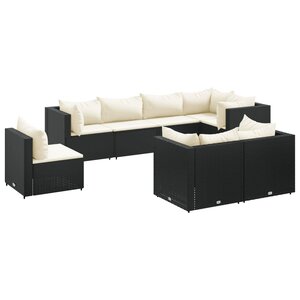 vidaXL Salon de jardin 8 Pièces avec coussins noir résine tressée
