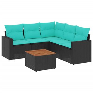 vidaXL Salon de jardin 6 Pièces avec coussins noir résine tressée