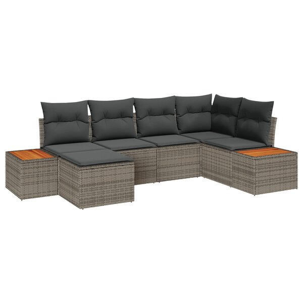 Set de Canapé de Jardin vidaXL 6 Pièces avec Coussins Gris Poly Rotin Acacia