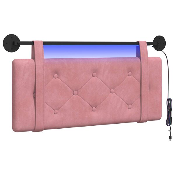 vidaXL Tête de lit suspendue Avec lumière LED Rose Velours