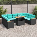 vidaXL Salon de jardin 10 Pièces avec coussins noir résine tressée