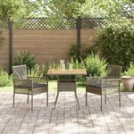 vidaXL Ensemble de Salle à Manger de Jardin 3 Pièces avec Coussins Gris Poly Rattan