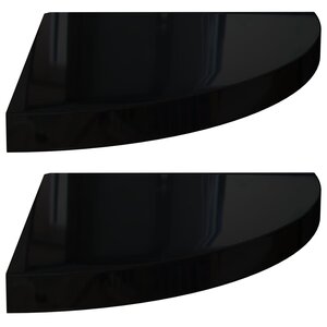 vidaXL Étagères d'angle flottantes 2Pièces noir brillant 35x35x3 8 cm MDF