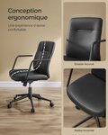 Chaise de bureau pivotante fauteuil ergonomique surface en pu facile à nettoyer hauteur réglable dossier confortable assise incurvée capacité 150 kg noir 12_0004883