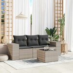 vidaXL Salon de jardin 4 Pièces avec coussins gris clair résine tressée