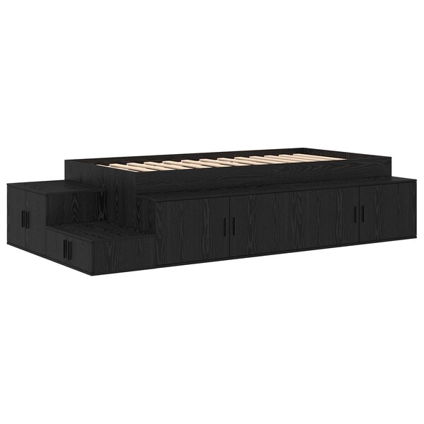 vidaXL Cadre de lit de rangement Noir Chêne 75x190 cm