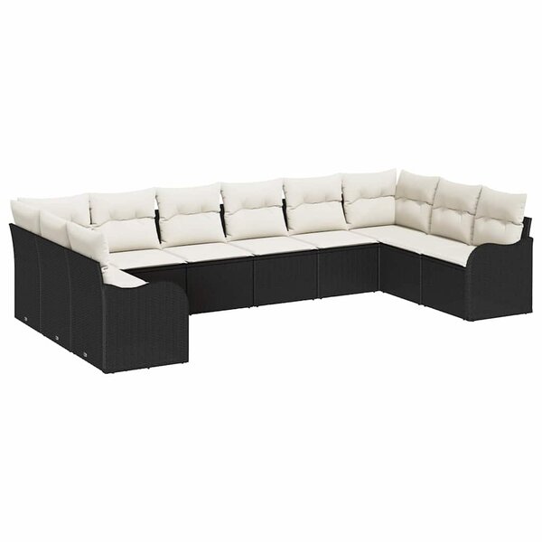 vidaXL Ensemble de canapé de jardin 10 Pièces Noir Poly rotin