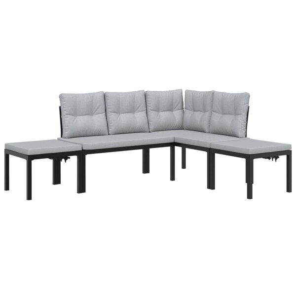 vidaXL Salon de jardin avec coussins 4 Pièces noir acier enduit de poudre