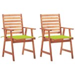 vidaXL Chaises à manger d'extérieur lot de 2 et coussins Acacia massif