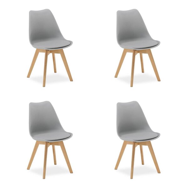 4 Chaises Grises avec Pieds en Bois