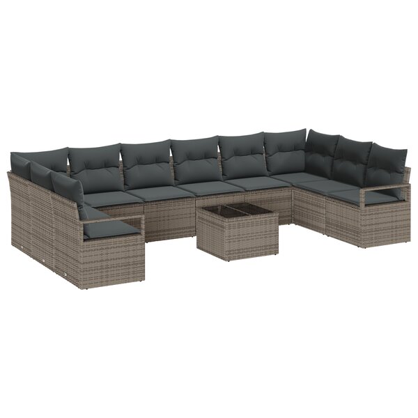 Set de canapé jardin vidaXL de 10 pièces avec coussins en poly rotin noir