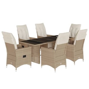 vidaXL Ensemble de bistro de jardin 7 Pièces coussins beige poly rotin
