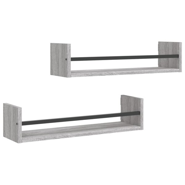 vidaXL Étagères murales avec barres 2 Pièces sonoma gris 60x16x14 cm