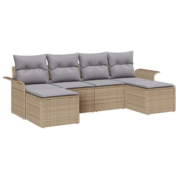 vidaXL Ensemble de canapé de jardin 6 Pièces Beige Poly rotin